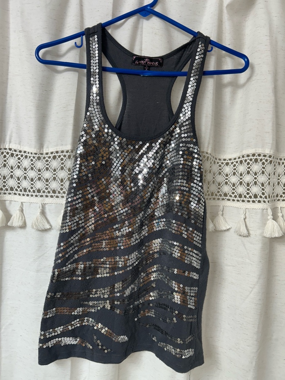 Almost Famous Black Sequin Racerback Tank